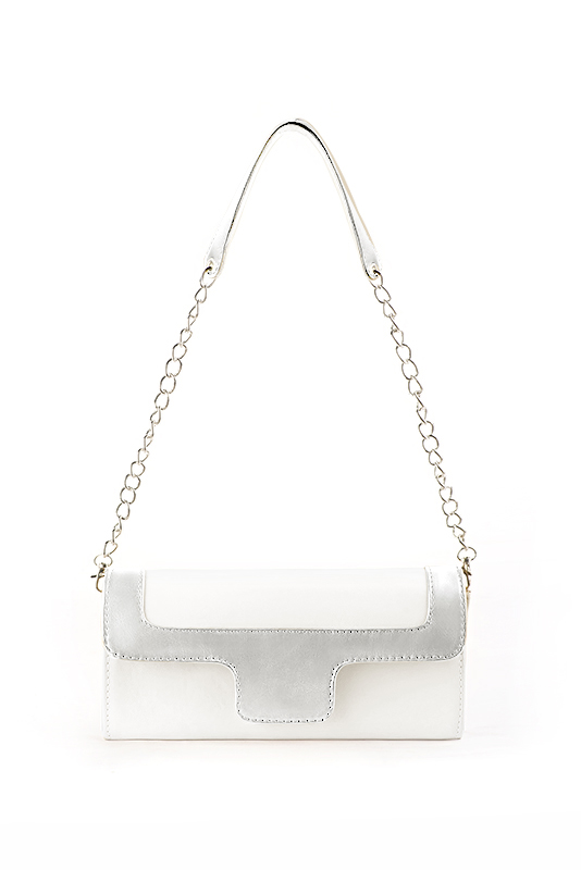 Dress clutch for wedding and parties in pure white and silver leather - Top view